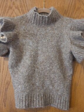 Zara Heather Taupe Puff-Sleeve Mock Neck Sweater